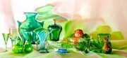 GREEN REFLECTIONS, PASTEL, 15 X 30