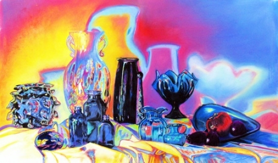 BLUE GLASS AND DIGITAL MAGIC, PASTEL, 15 X 30