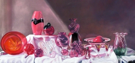 RED REFLECTIONS, PASTEL, 15 X 30