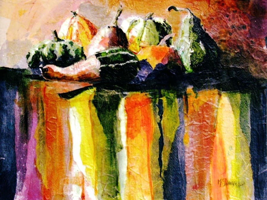 GOURDS, MIXED MEDIA, 14 X 18