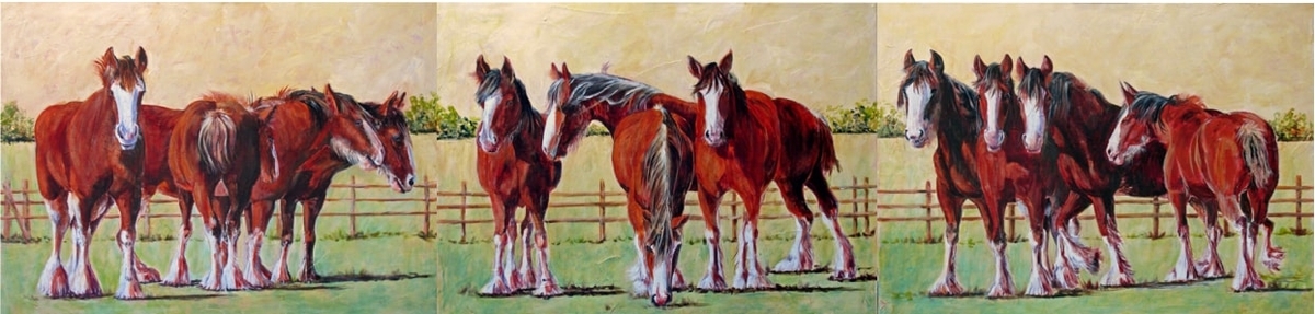 HANGIN' OUT TRIPTYCH, ACRYLIC, 30 X 120