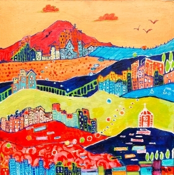 Town 2, Acrylic, 12 x 12